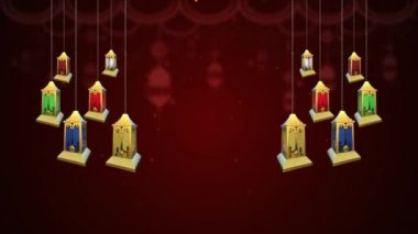 Arap Altın Ramazan Feneri, İslami arkaplanlı. 3 Boyutlu Canlandırma