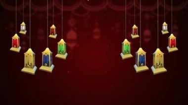 Arap Altın Ramazan Feneri, İslami arkaplanlı. 3 Boyutlu Canlandırma