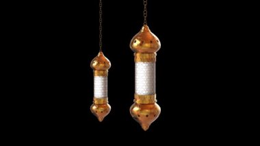 Alfa kanalı da dahil olmak üzere kubik Altın Ramazan Feneri. 3d canlandırma