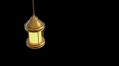 Alfa kanalı da dahil olmak üzere kubik Altın Ramazan Feneri. 3d canlandırma