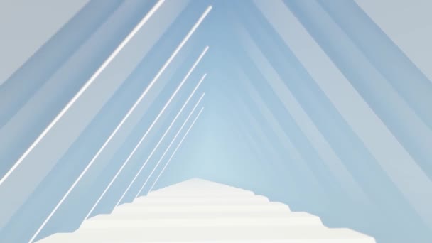 Bílá Chodba Podobě Futuristických Prázdných Trojúhelníků Jasným Světlem — Stock video