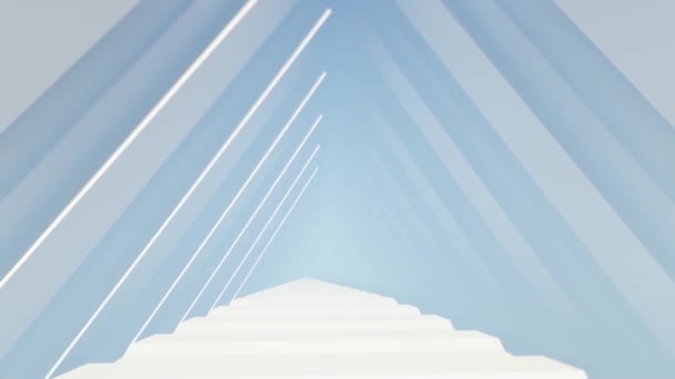 A white corridor in the form of futuristic empty triangles with bright light — Stock Footage White Corridor Form Futuristic Empty Triangles Bright Light Royalty Free Stock Video