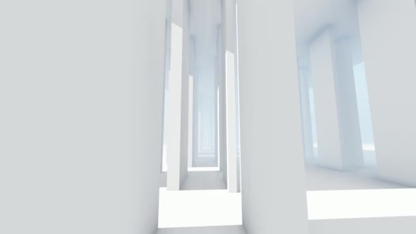 白い柱 明るい光を持つ未来的な空の白い廊下 — ストック動画