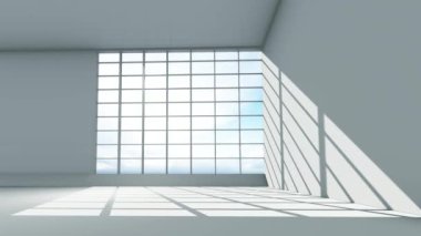 3D animasyon, Arkaplan Boş Beyaz Oda Pencerelerden Parlak Işık