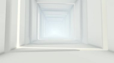 3D animasyon, Dikdörtgen Duvarları ve Parlak Işıklı Uzun Beyaz Koridor