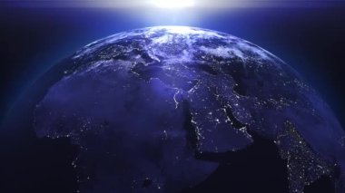 3D animasyon, Güzel Gündoğumu Dünya Skyline - uzaydan Dünya Gezegeni