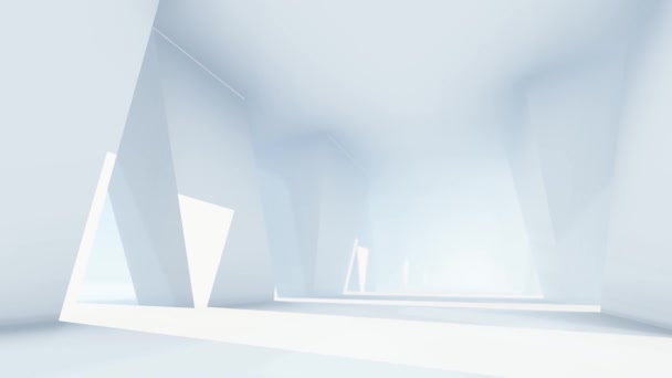 3D动画 矩形墙和明亮的光与未来的空旷白色走廊 — 图库视频影像