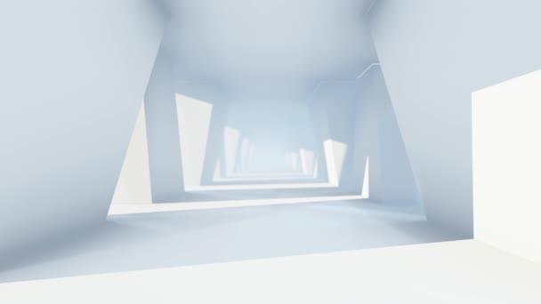 Animation 3D, murs rectangulaires et lumière vive avec couloir blanc vide futuriste 