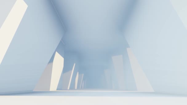 Animation 3D, murs rectangulaires et lumière vive avec couloir blanc vide futuriste 