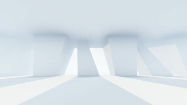 Animation 3D, murs rectangulaires et lumière vive avec couloir blanc vide futuriste 