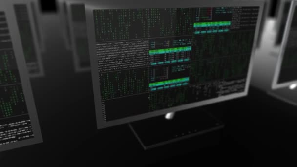 Gruppe Computere Der Analyserer Information Arbejder Deres Programmering – Stock-video