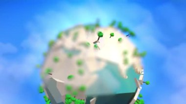 3 Boyutlu Dünya Çizgi Filmi Düşük-Polonyalı Ormanlar, Harita ve Bulutlar.