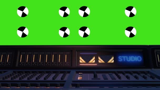 3D背景 緑の画面を持つレコーディングスタジオミキサー — ストック動画