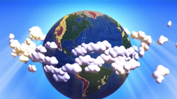Cartoon Earth Con Foreste Stile Low Poly Mappa Nuvole — Video Stock