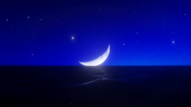 Sfondo Mare Notturno Con Luna Mezzaluna — Video Stock