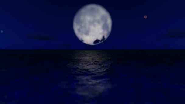 Fondo Mar Noche Con Luna Llena — Vídeo de stock