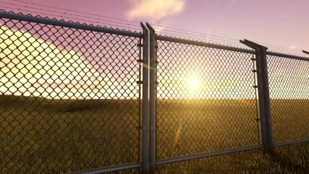 3D背景 日の出の境界線フェンス — ストック動画