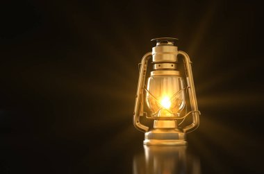 3 Boyutlu illüstrasyon, Arkaplan Arkaplan Tarzı Feneri ile Eski Tarz Feneri