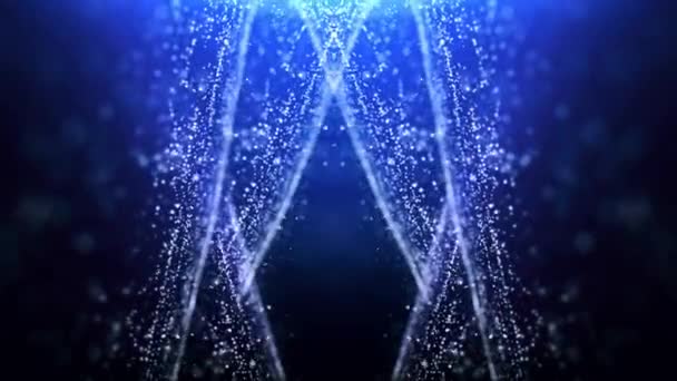 背景ループ 明るい照明ループで光沢のある青い粒子をカーテン — ストック動画