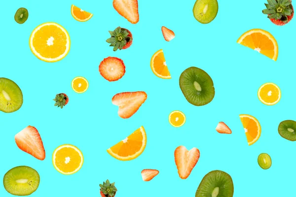 Frische Früchte Muster auf blauem Hintergrund — Stockfoto
