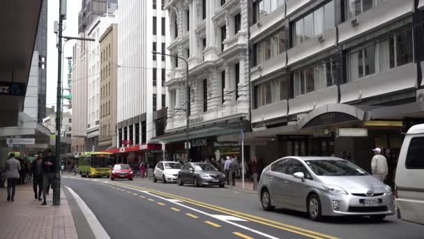 新西兰威灵顿 2020年1月16日 新西兰首都威灵顿市中心街道 行人和交通缓慢 — 图库视频影像