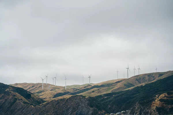 Paisaje con parque eólico en Wellington, Nueva Zelanda — Foto de Stock