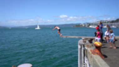 Blurred video of Downtown Wellington City waterfront view in the capital of New Zealand; Slow motion