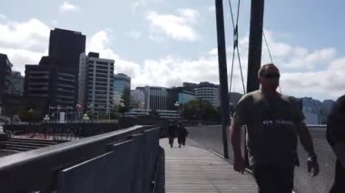 Wellington, Yeni Zelanda, Şubat 05, 2020: Yeni Zelanda 'nın başkentinde Wellington City liman manzaralı Hyperlapse