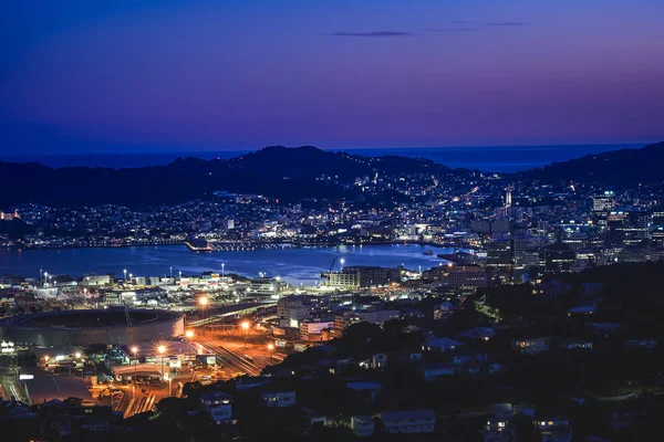 Wellington Harbor Cityscape Noci Západu Slunce — Stock fotografie