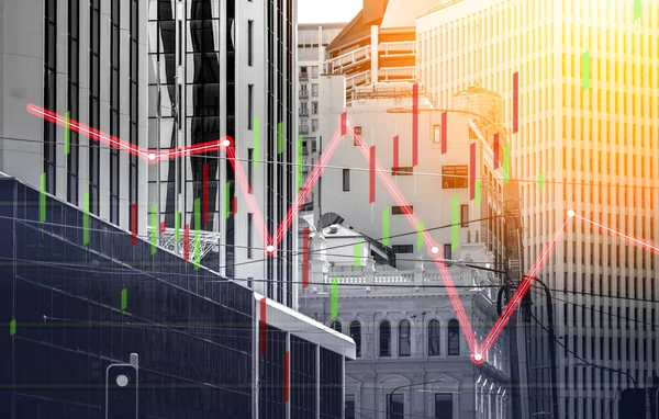 Index Graph Chart Buildings Background Double Exposure Financial Research Concept — Stock Photo, Image