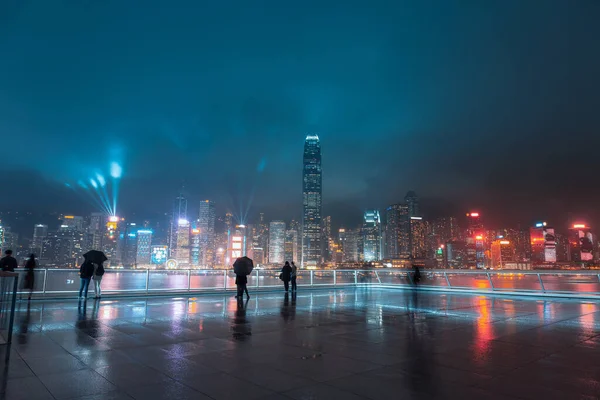 Victoria Harbor Hong Kong Skyline Natten — Stockfoto