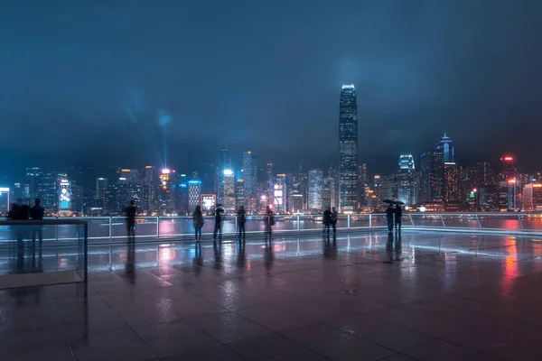 Victoria Harbor Hong Kong Skyline Por Noche —  Fotos de Stock