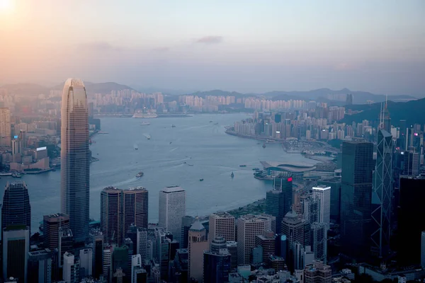 Linia Lotnicza Hong Kongu Wschodzie Słońca Widok Victoria Szczyt — Zdjęcie stockowe