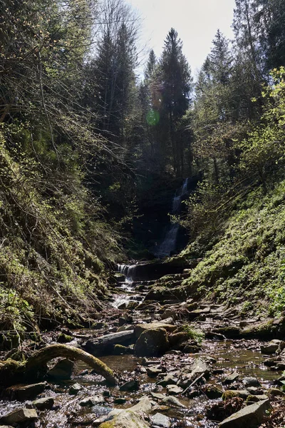 Cachoeira nas montanhas, natureza intocada, rio de montanha — Fotografia de Stock