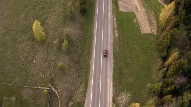 Auto Fährt Auf Bergstraße Und Schießt Aus Der Höhe — Stockvideo