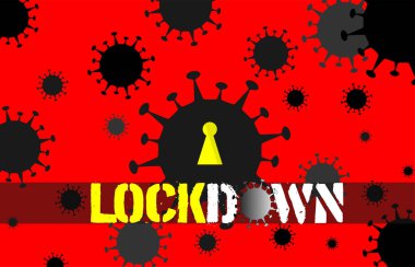 Çizimler konsepti Roman Coronavirus COVID-19, 2019-nCov Kilitleme. Wuhan Çin 'den gelen virüs. Virüs enfeksiyonlarını önleme logosu ve sembolü. Virüsün yayılmasını önlemek için kilitlenme.