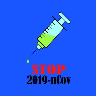 Aşı ve şırınga enjeksiyon vektör çizimi. Korona virüsü enfeksiyonunu önlemek, aşılamak ve tedavi etmek için kullanılır. 