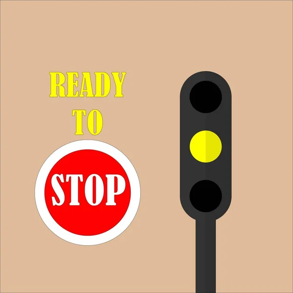 Yellow light at traffic light pole illustration vector. Flat icon. Yellow indicated wait and ready to stop for transportation.