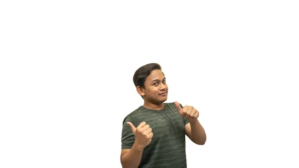 Asyalı Genç Malezyalı Adamın Işaretleriyle Izole Edilmiş Beyaz Arka Planı — Stok fotoğraf