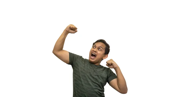 Happy Excited Face Expression Young Asian Malay Man Celebrating Achievement — Stock Photo, Image
