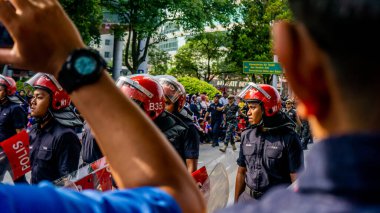 Putrajaya, Malezya - 31 Ağustos 2019: 62. Bağımsızlık Günü veya Putrajaya 'da Malezya' nın Merdeka Günü kutlamalarında yürüyüş birliklerinin yakın görüntüsü.