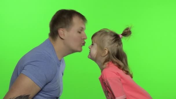 Father and little daughter laughing, playing together. Chroma Key. Fathers day — Stock Video