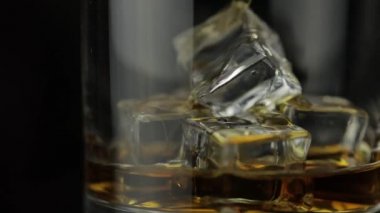 Alkol, viski, konyak ve buz küpleri. Yavaş çekim