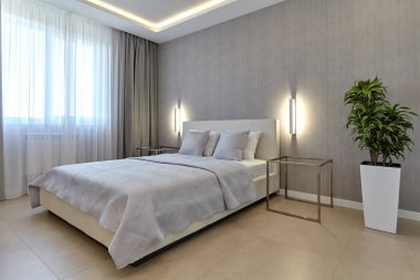 Güzel bir iç mekanı olan yatak odası.