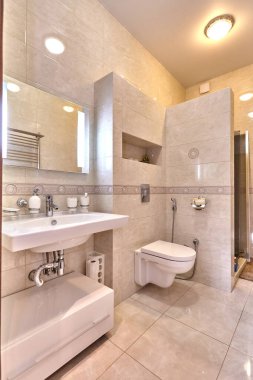 İçi güzel olan bir banyo.