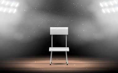 Sahnede spot ışıkları olan beyaz sandalye.