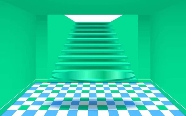 Escalier Vert Avec Vitrine Verte Dans Salle Verte — Image vectorielle