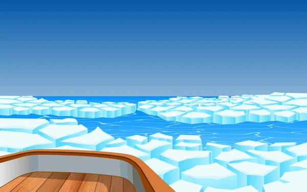 Θέα Του Ξύλινου Σκάφους Στον Παγετώνα — Διανυσματικό Αρχείο