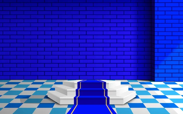 Podium Blanc Avec Mur Briques Bleues Dans Salle Studio — Image vectorielle