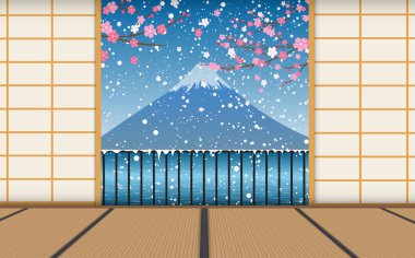  Japonca Fuji Dağı 'nda kar manzarası
